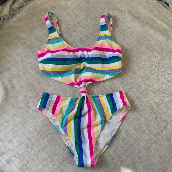NWT Abercrombie & Fitch Striped Knot Front One Piece Swimsuit. Size Large. - Picture 2 of 8